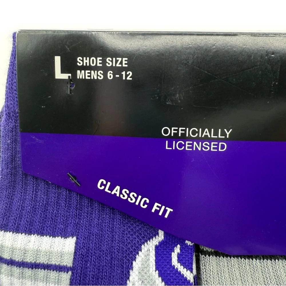 Sacramento Kings Mens Crew Socks NBA Basketball Purple Black Gray Fan Gear Gift